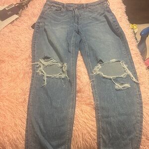 American Eagle Outfitters Blue Distressed Straight Leg Jeans